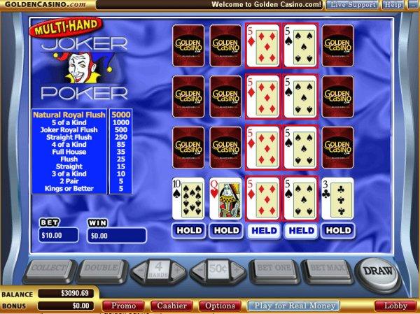 Multi-hand video poker at VT casinos