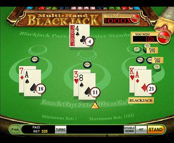Microgaming Bonus Blackjack Strategy Card