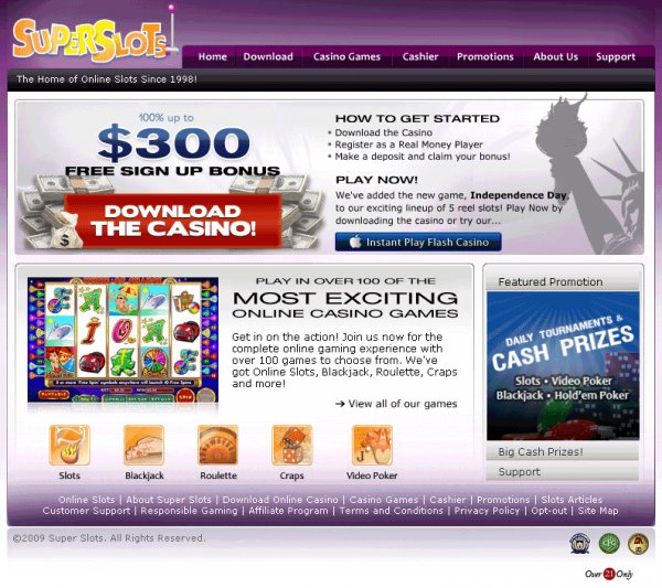 Super Slots Casino home page