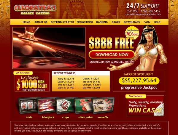 Screenshot from the home page of Cleopatra's Casino
