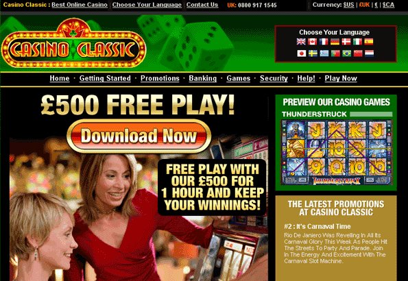 Screenshot of the Casino Classic home page.