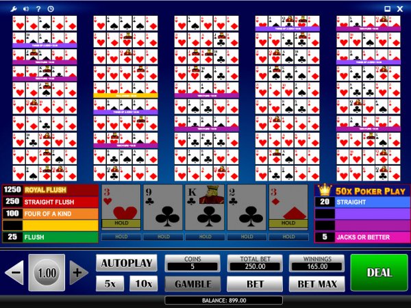 50x Poker Play Video Poker Game Draw