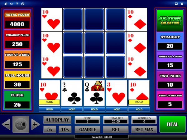 4x Tens or Better Video Poker Deal