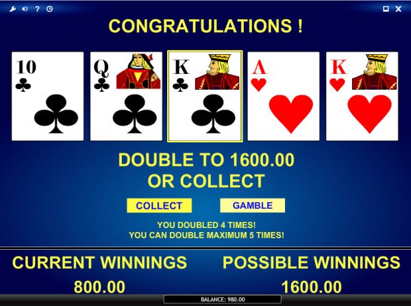 4x Tens or Better Video Poker Doubling Game