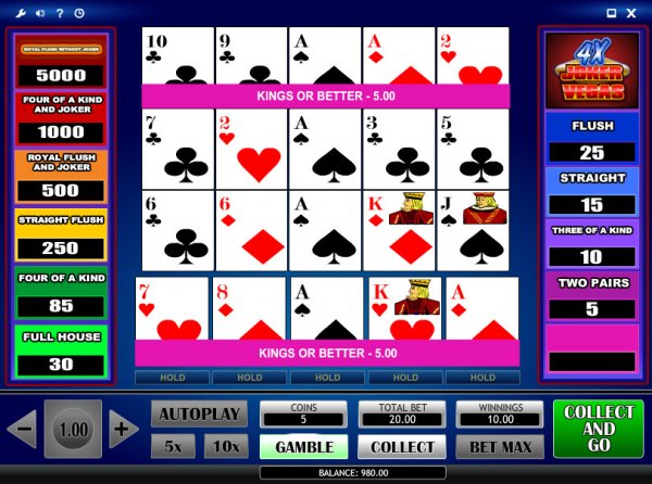 4x Joker Vegas Video Poker Game Draw