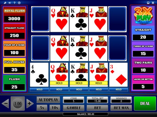 3x Play Video Poker Game Deal