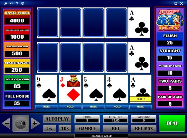 Joker 3x Play Video Poker Game