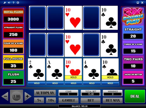 3x Double Play Video Poker Game