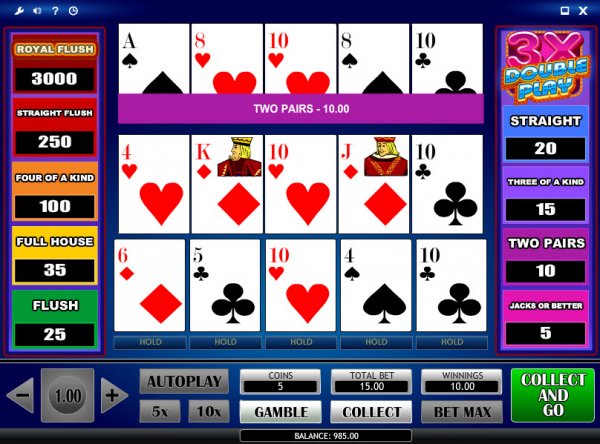 3x Double Play Video Poker Game Results