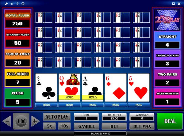 25x Play Video Poker Hold Suggestion