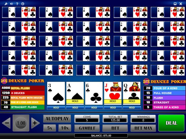 25x Play Deuces Video Poker Deal 