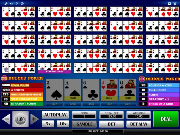 25x Play Deuces Video Poker Draw