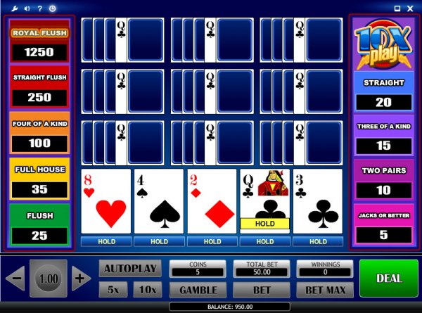 10x Play Video Poker Game