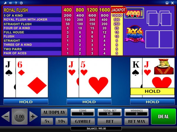 Texas Hold 'Em Joker Video Poker Hole Cards