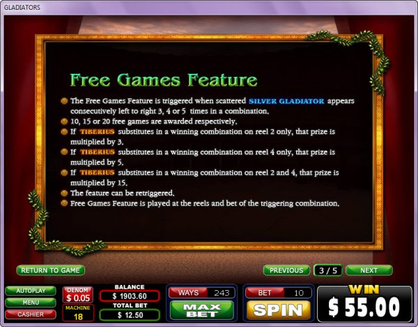 Gladiators Slots Free Games Feature