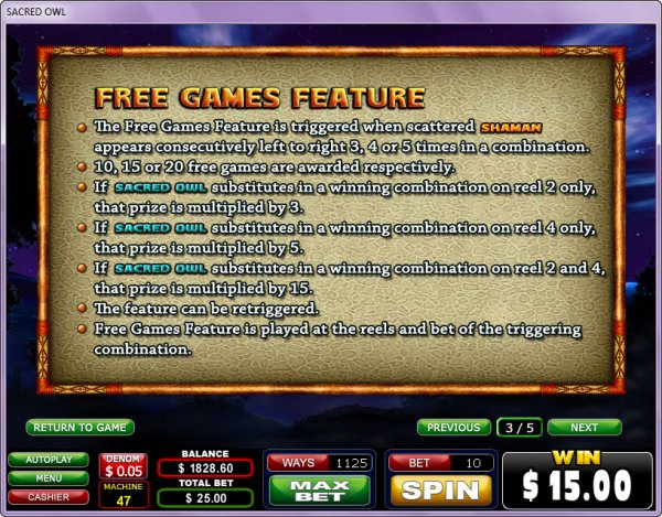 Sacred Owl Slots Free Games Feature