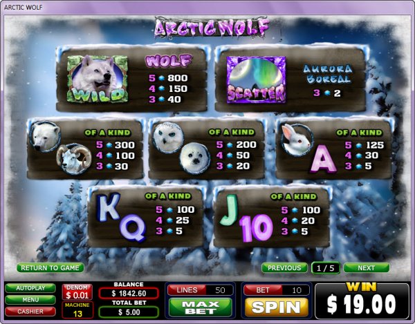 Arctic Wolf Slots Pay Table