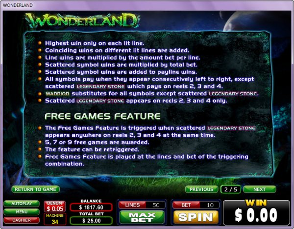 Wonderland Slots Feature Rules