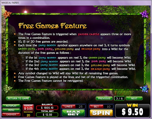 Magical Fairies Slots Free Games Feature