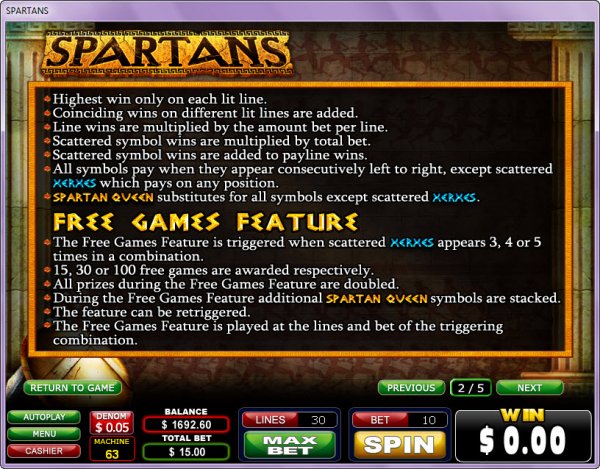 Spartans Slots Feature Rules