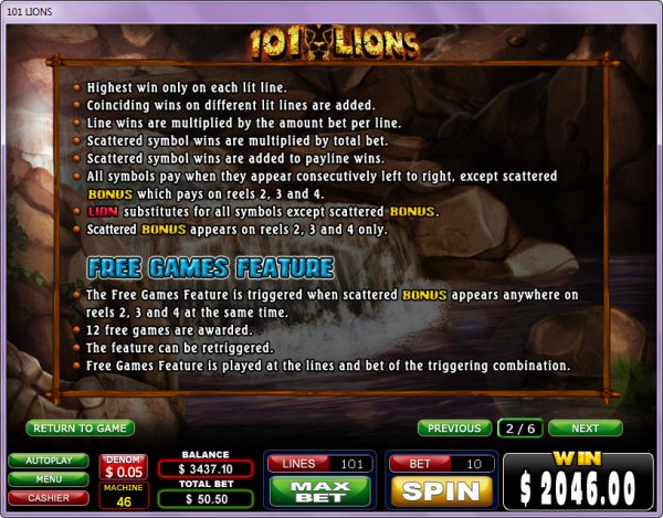 101 Lions Slots Rules