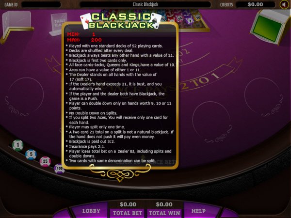 Table Rules for Classic Blackjack