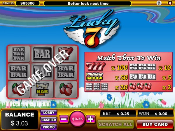 Lucky 7 Scratch Game Over