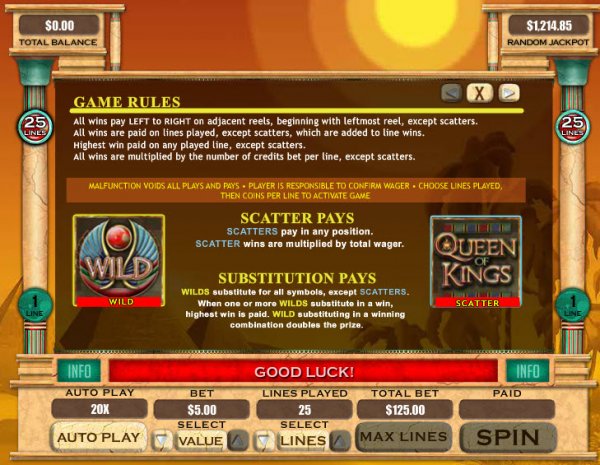 Queen of Kings Slots Rules