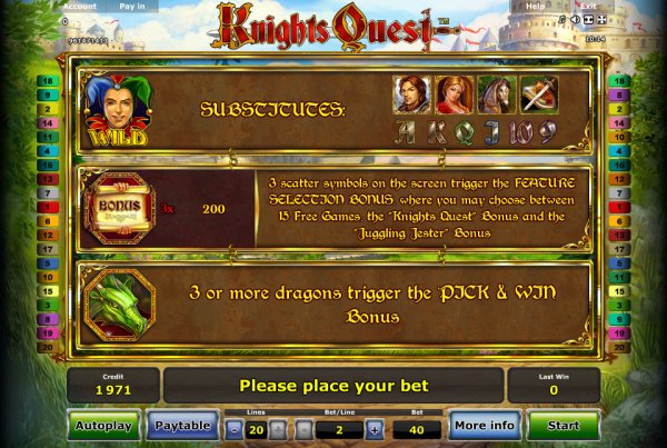 Knights Quest Slots Features