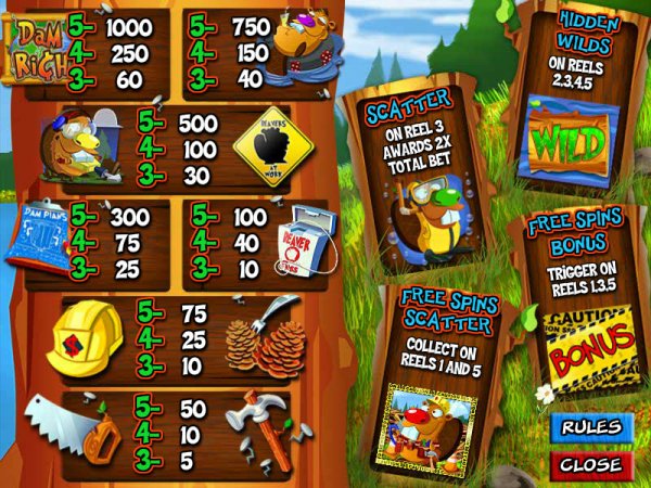 Dam Rich Slots Pay Table