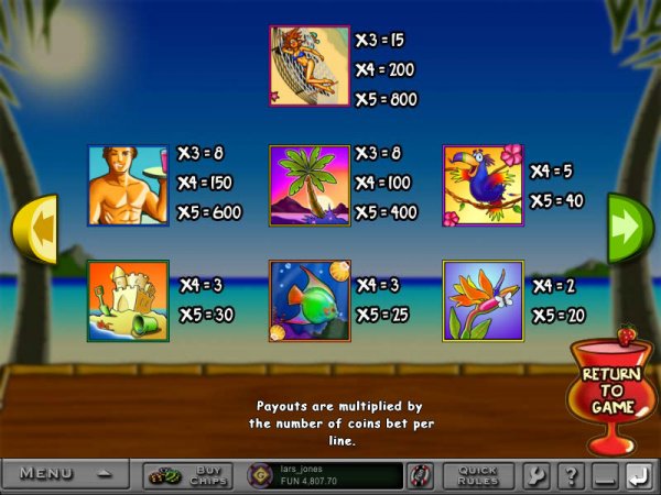 Paradise Island 25 Slots Pays