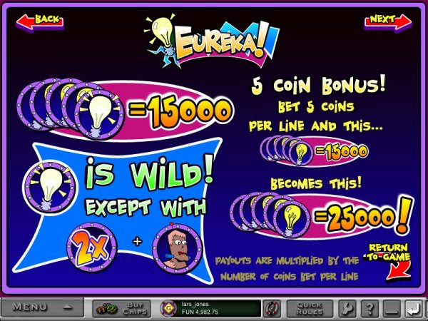 Eureka! Slots 5 Coin Bonus