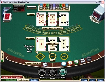 Slots Plus showing off RTG's version of 3 card poker