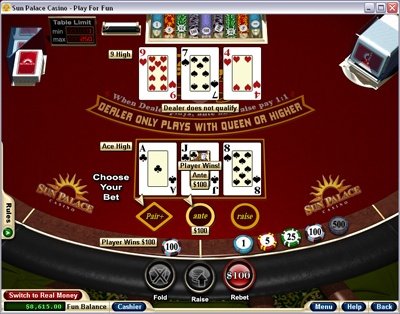 RTG's Tri-Card Poker at Sun Palace