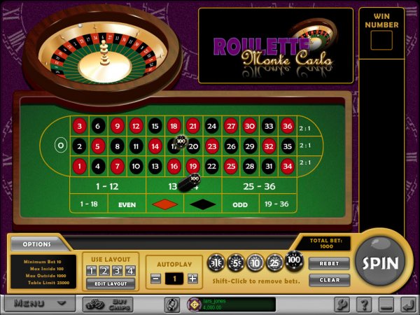 Roulette Monte Carlo - 1000 Game Play