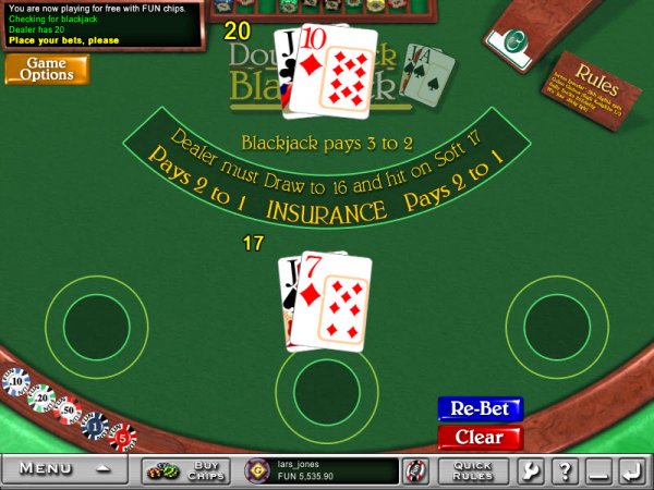 Double-Deck Blackjack 3-Seat Game Play