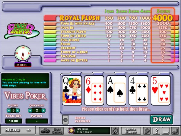 Crazy 8s Video Poker Game