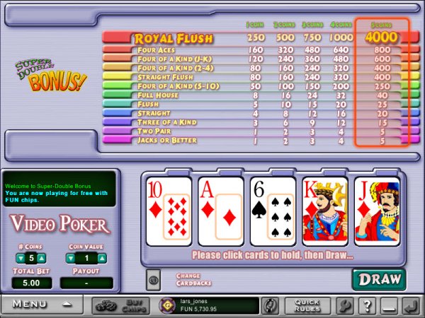 Super Double Bonus Video Poker Game Play