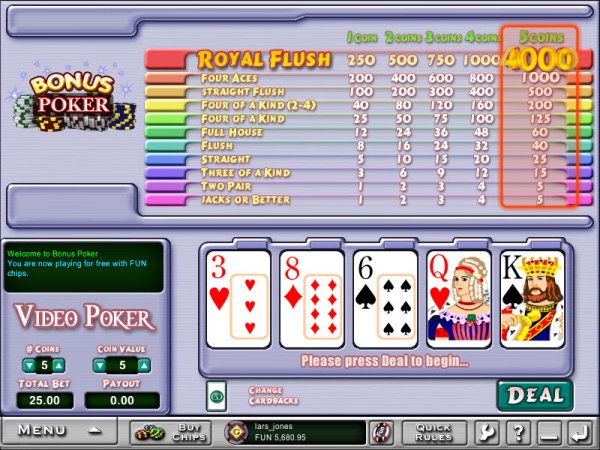 Bonus Poker Video Poker Game Play