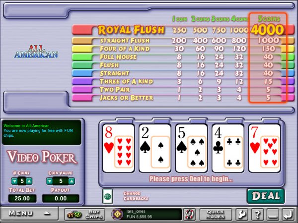 All American Video Poker game