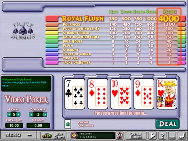 Triple Bonus Video Poker Game Play