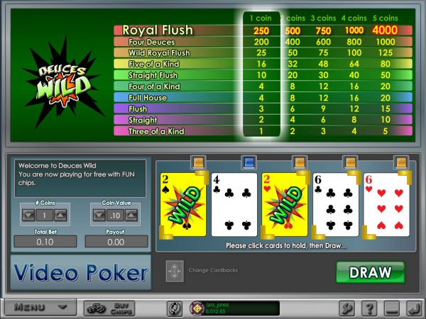 Deuces Wild Video Poker Game