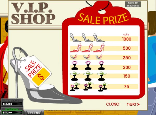 V.I.P. Shop Slots Pay Table