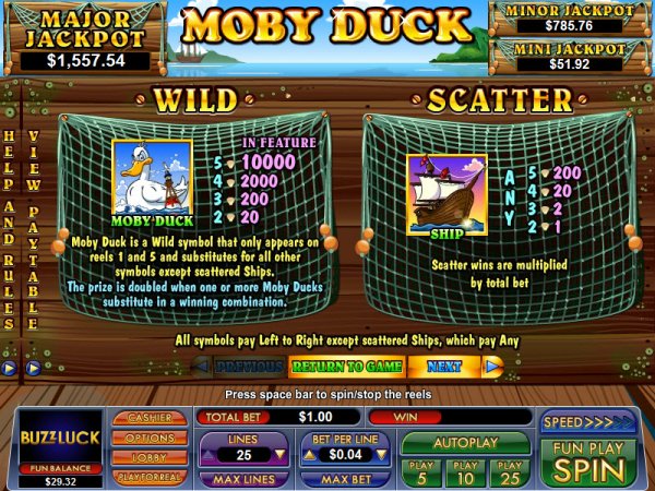 Moby Duck Slots Features