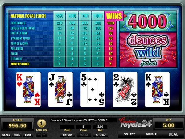100 play deuces wild video poker