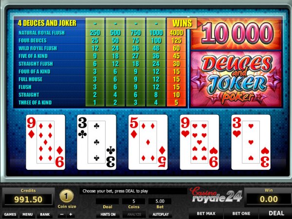 Deuces and Joker Video Poker