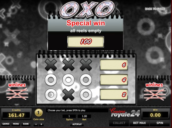 OXO Slots Pay Table