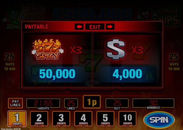 Red Hot Chili Chips Slot Pays
