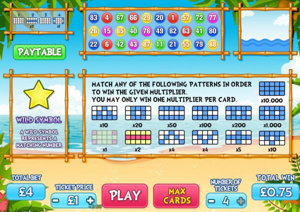 Bingo Resort Game Pay Table