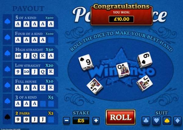 poker dice casino odds chart